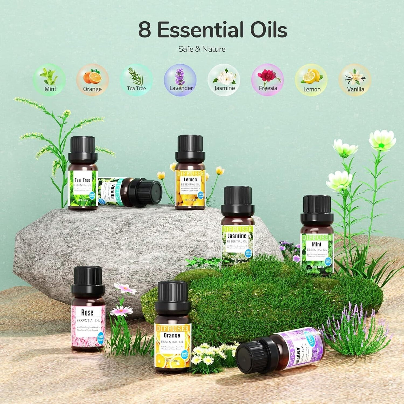 Aroma Diffuser, 600 ML Mit 8 Ätherischen Ölen, Luftbefeuchter Schlafzimmer, L