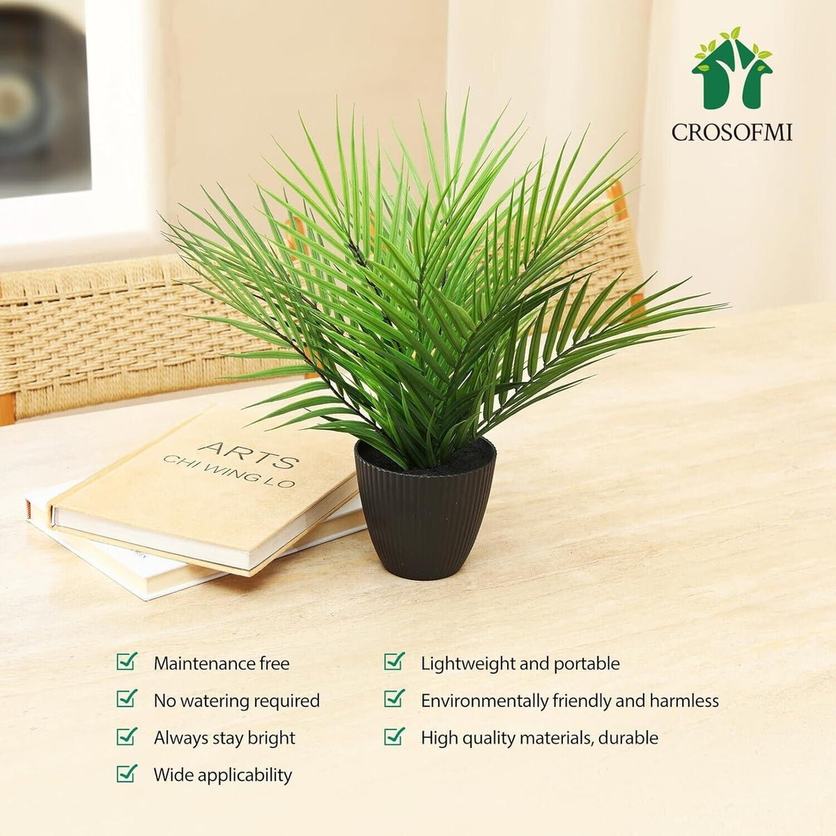 CROSOFMI Kunstpflanze 35 cm Mini Künstliche Pflanze Areca Palme Kunstpflanzen 2x
