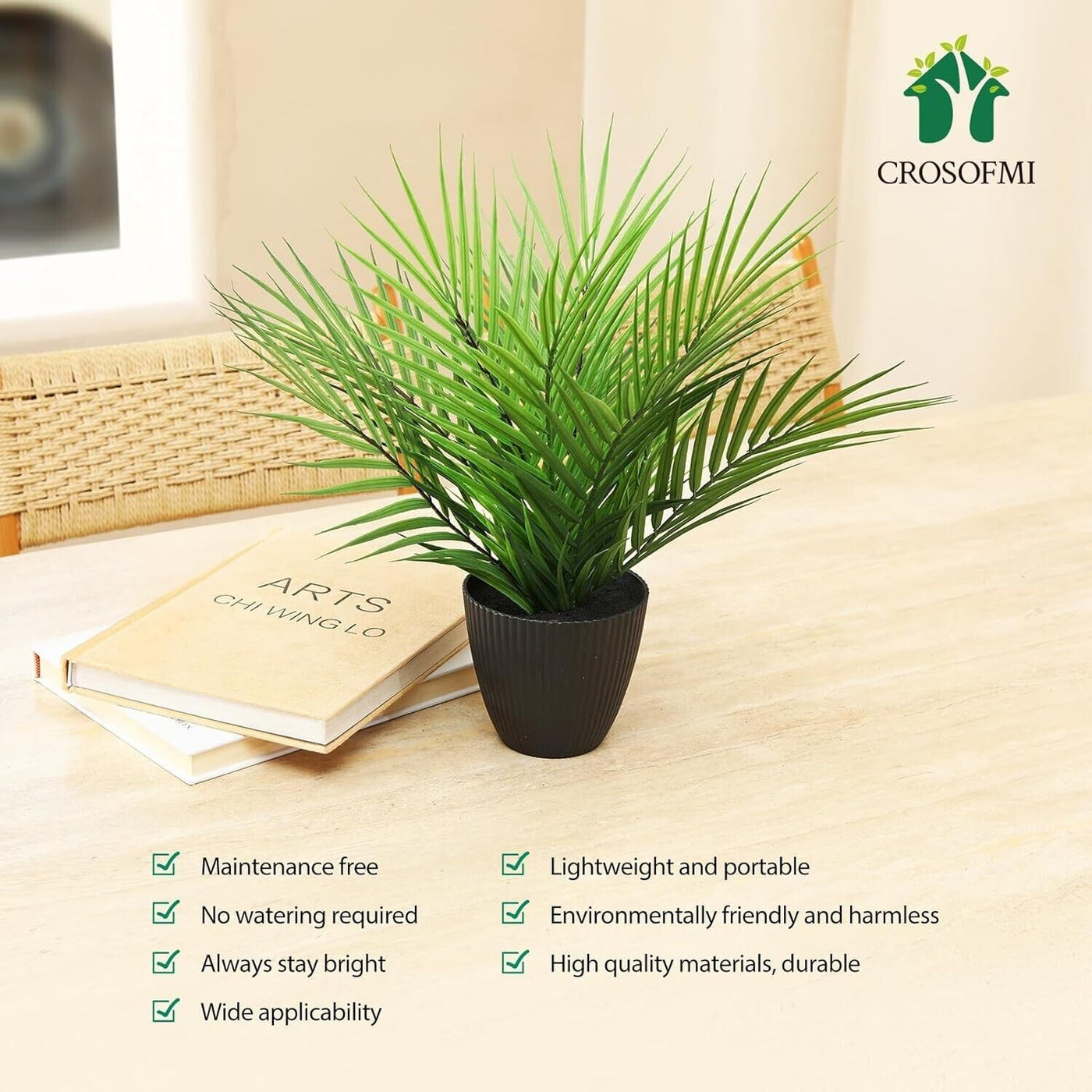 CROSOFMI Kunstpflanze 35 cm Mini Künstliche Pflanze Areca Palme Kunstpflanzen 2x