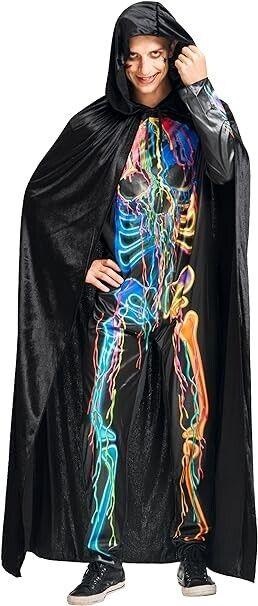 Ikali - Kostüm mit schwarzem Kapuzenumhang, Umhang in voller Länge für Unisex-Er