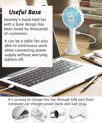 HonHey Handventilator tragbar MiniHandventilator mit USBAkku 4 Geschwindigk