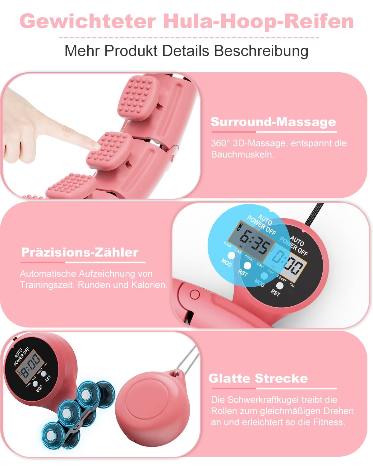 FIVANGIN Smart Weighted Hula Hoop, pink, mit Rundenzähler, neuwertig, OVP