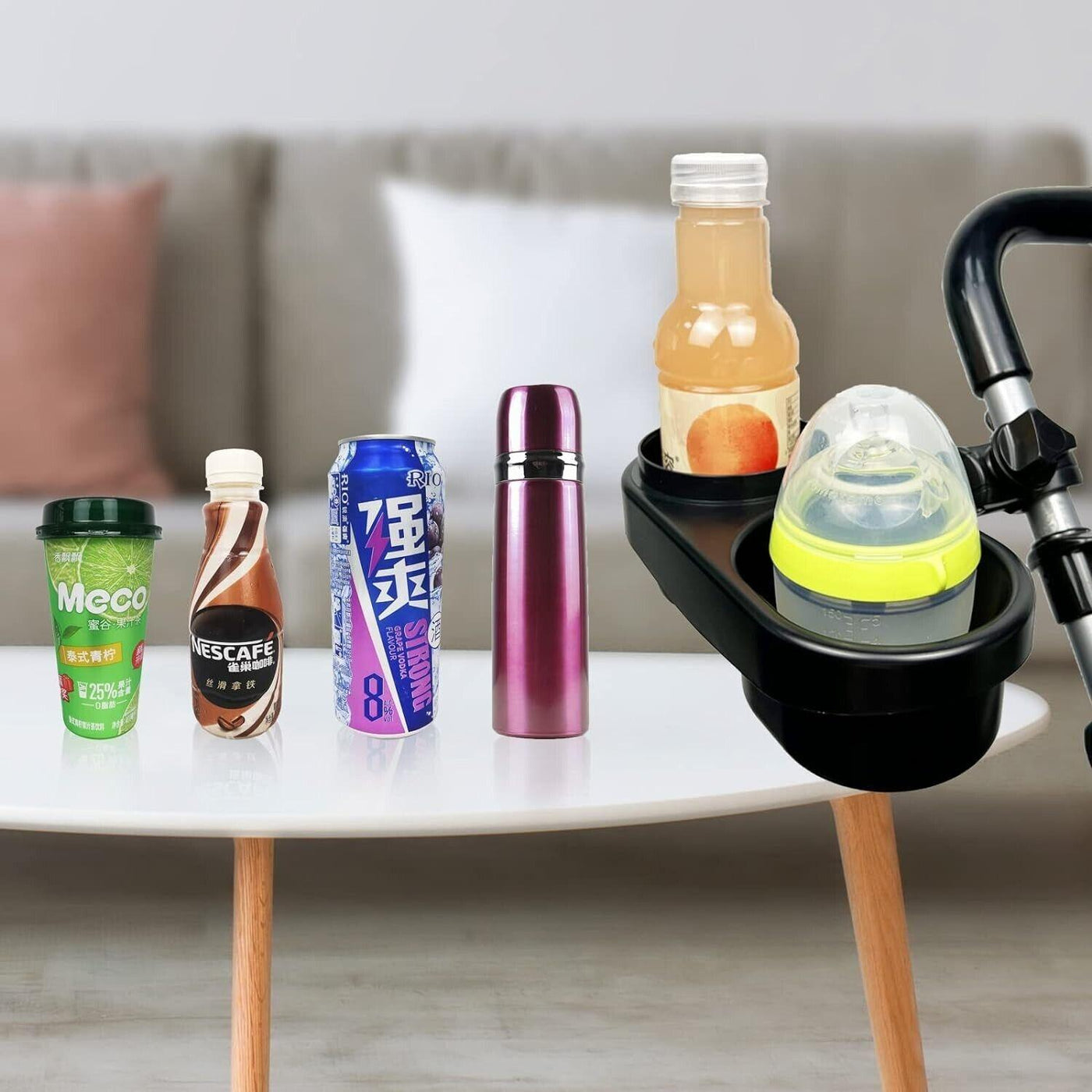 Ivtivfu Getränkehalter Kinderwagen Zubehör (2 in 1, mit Snackablage), Rollstuhl