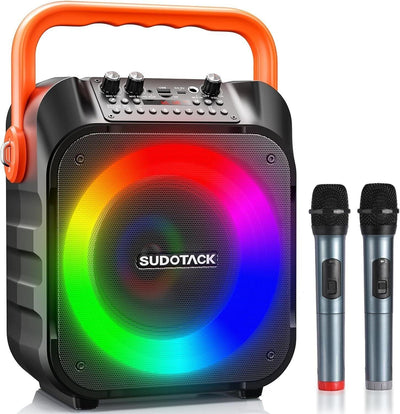 SUDOTACK Tragbare Karaoke Maschine 2 kabellose Mikrofone, Bluetooth Lautsprecher