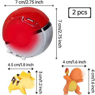 2 Spielzeug Pokemonbälle mit 2 Figuren Bälle zum werfen für Kinder