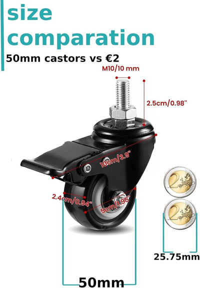 Lenkrollen 4er m10 X50mm Sicherheitsbremsen Leise Schwenkrollen Schwerlastrollen