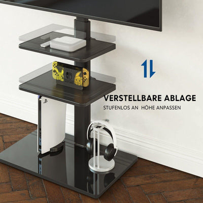 FITUEYES TV-Ständer 3 Ablagen höhenver. schwenkbar für 32-60 Zoll Flach-Curved