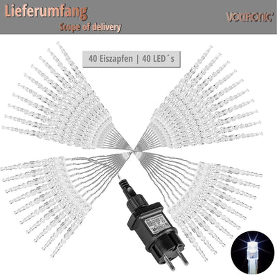 VOLTRONIC 40 LEDs Lichterkette Eiszapfen innen und außen IP44 Weiß