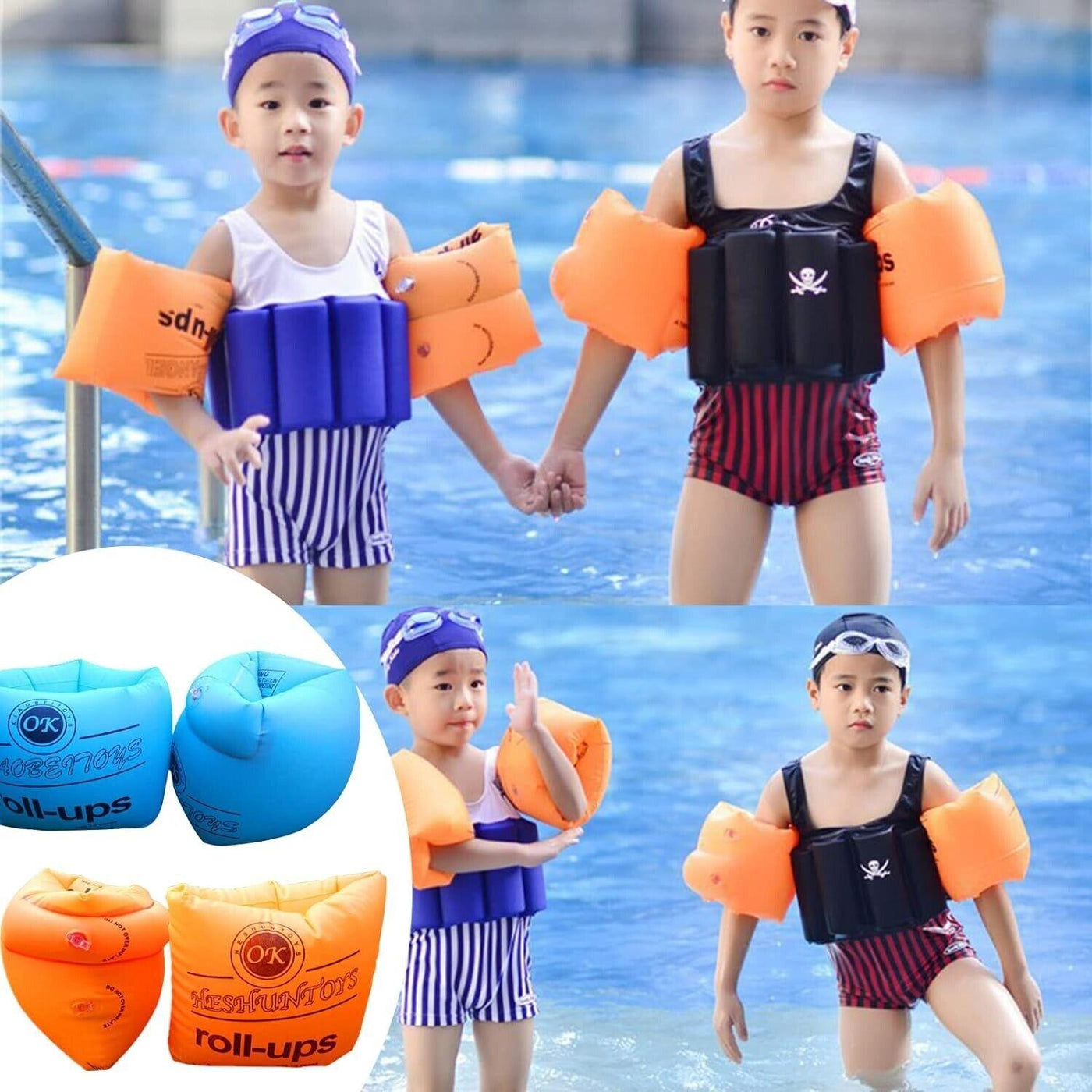 Aufblasbare Schwimmarmflügel, Float Aufrollbare Ärmel Schwimmarmbänder