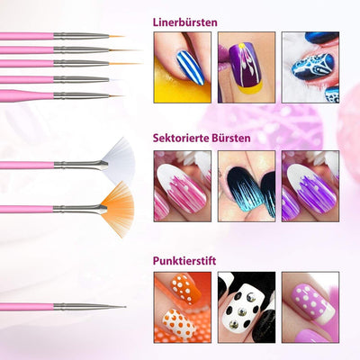 Pinsel für Gelnägel, 50-teiliges Gel-Nagel-Zubehör, darunter 15 Nailart-Pinsel,