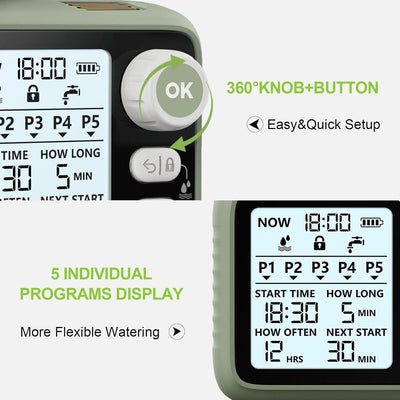 Kazeila 5 programmierbare rotierende Bewässerungs-Timer, Sprinkler-Regler mit Re