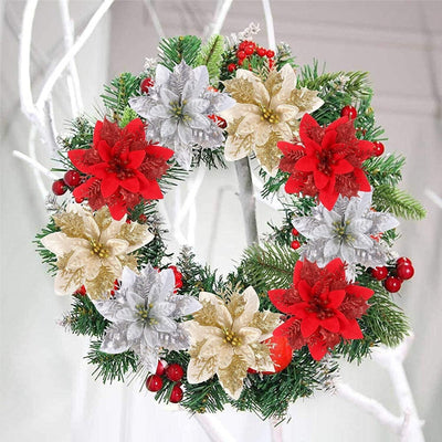 10 Stück Weihnachtsblumen Deko für Weihnachtsbaum - Gold