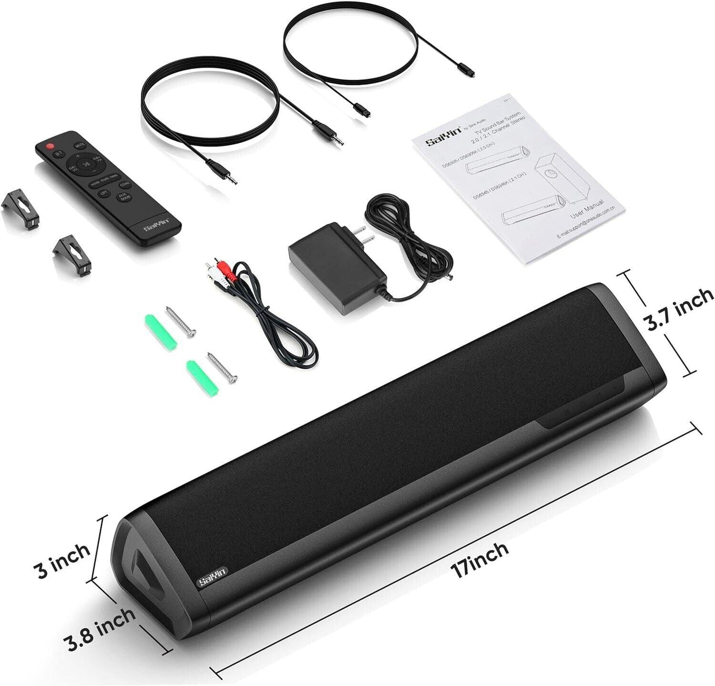 Saiyin Soundbar für TV, Soundbar mit Bluetooth, optisch, AUX-Eingänge DS6305