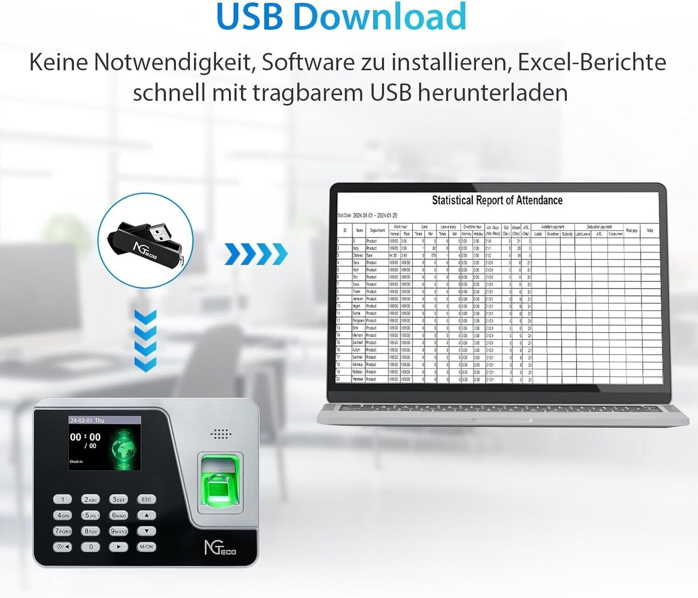 NGTeco AS10 - Zeiterfassung für Kleinbetriebe Kein Netzwerk Erforderlich,