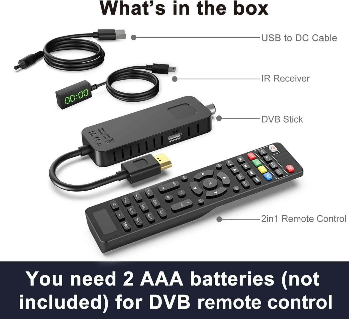 Dcolor DVB-T2 Digitaler terrestrischer Decoder - HDMI TV Stick, Dolby Audio HD 1