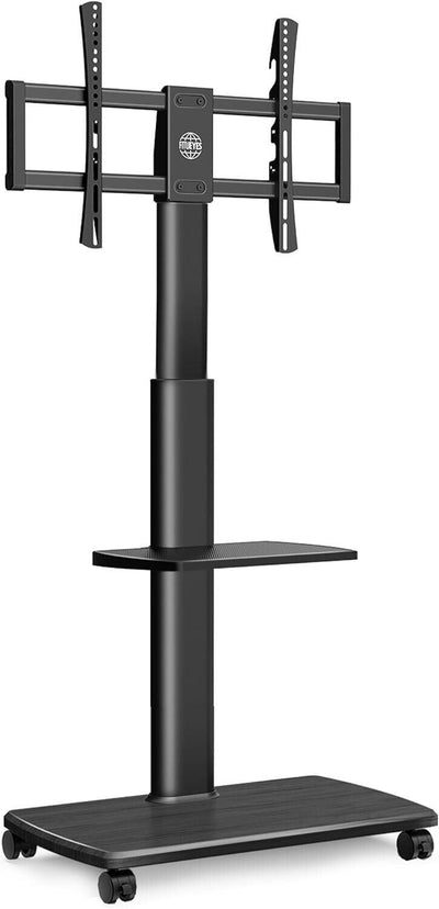 FITUEYES TV Bodenständer Fernsehstand Rollbar 70" Holzablage höhenver, schwenk,