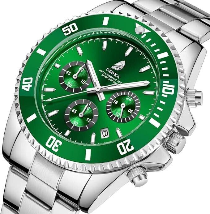 CZOKA Herrenuhr Herren Chronograph Edelstahl Wasserdicht Uhr Herren -Grün