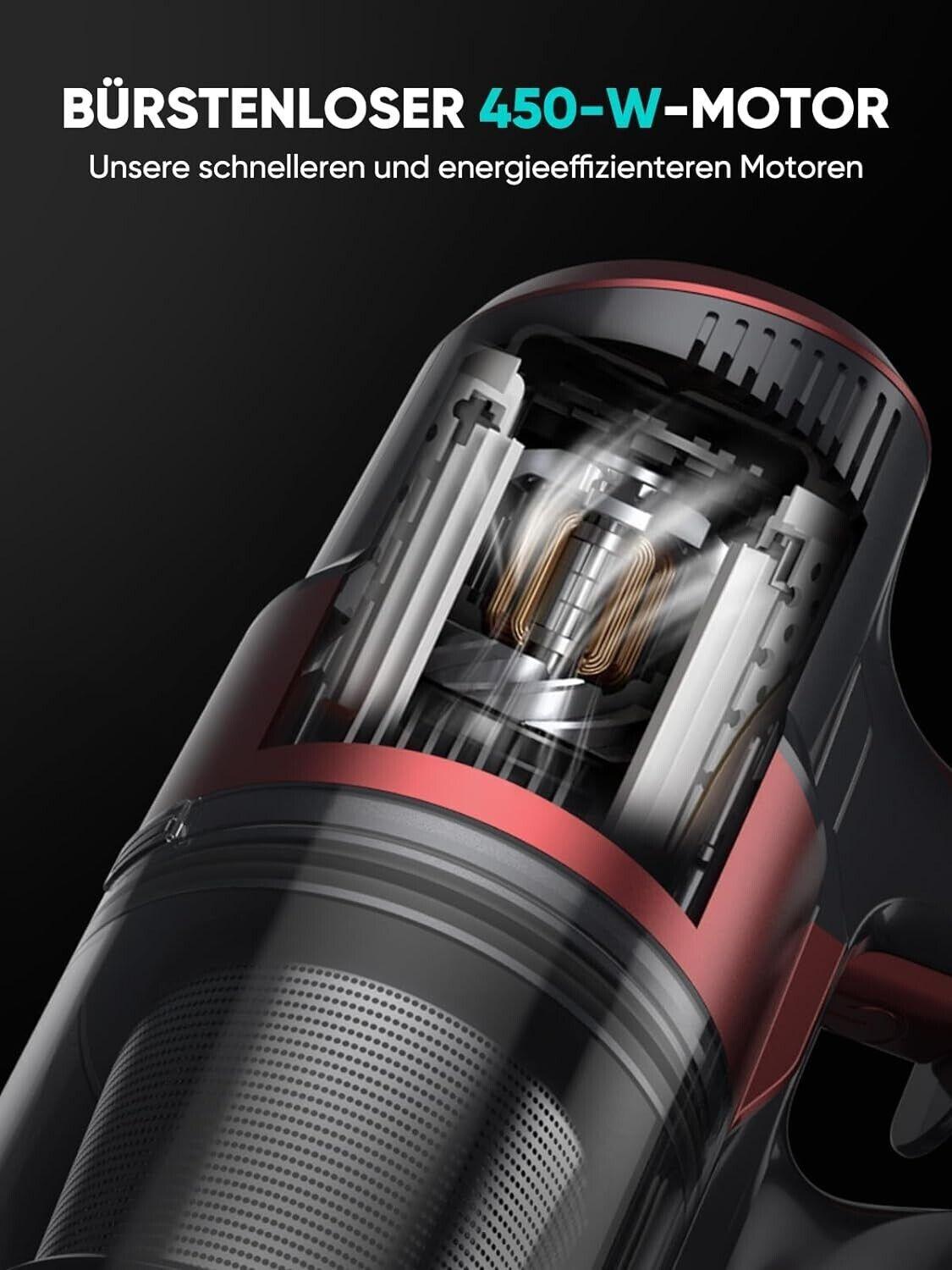 HONITURE Akku-Staubsauger S13 Pro 38000Pa/450W, kabelloser Staubsauger, 55 Min.