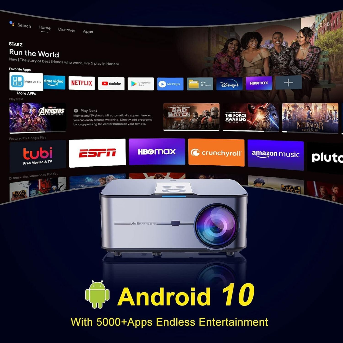 Artlii Play 3 Beamer Full HD Android 10, 5G WLAN Bluetooth Beamer 4k mit 350”