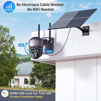 Xega 3G/4G LTE Überwachungskamera Karte 20W Solarpanel, 2K 3MP Kabellos Kamera