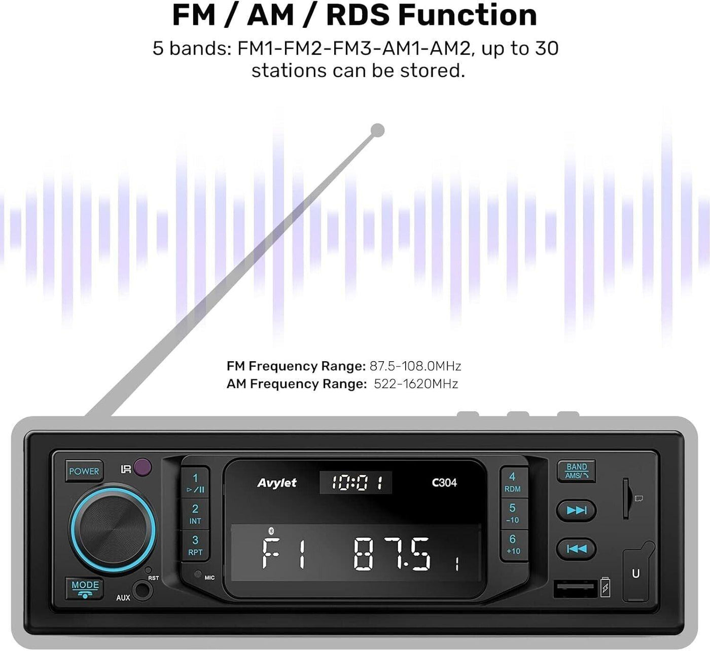 Autoradio Bluetooth 5.0,Avylet RDS/FM/AM/7 Farben 1 Din Autoradio mit Freisprech