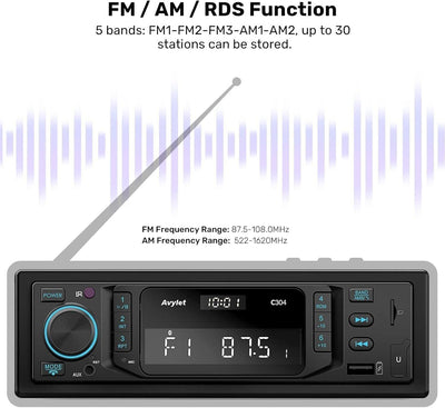 Autoradio Bluetooth 5.0,Avylet RDS/FM/AM/7 Farben 1 Din Autoradio mit Freisprech