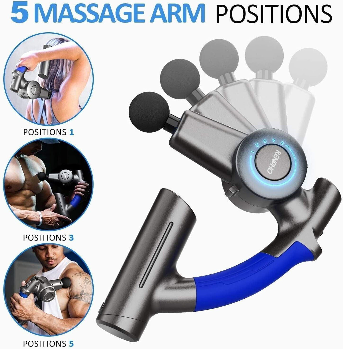 RENPHO Muskel Massage Gun Massagepistole Elektrisch mit Verstellbarem Arm und 6