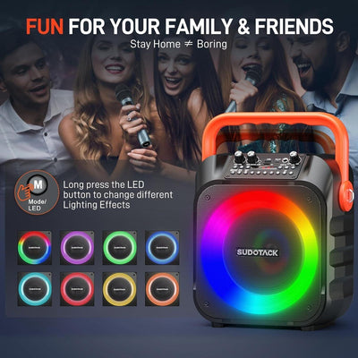SUDOTACK Tragbare Karaoke Maschine 2 kabellose Mikrofone, Bluetooth Lautsprecher