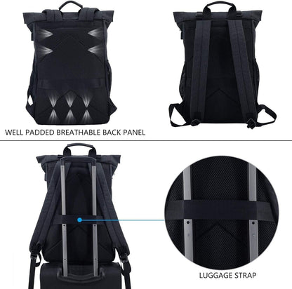 KROSER RollTop Rucksack, Laptop Rucksack 15,6 Zoll, Travel Backpack Wasserdicht