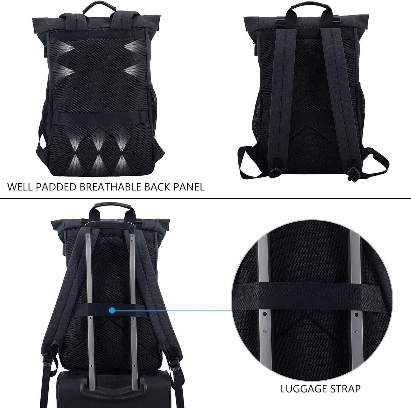 KROSER RollTop Rucksack, Laptop Rucksack 15,6 Zoll, Travel Backpack Wasserdicht