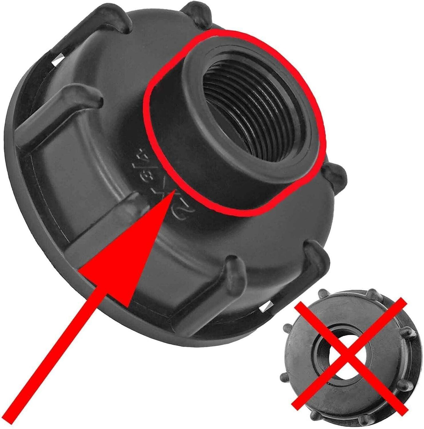 IBC Adapter Kappe S60x6 mit 1/2 Zoll Auslaufhahn + Schlauchtülle AußenØ 13mm