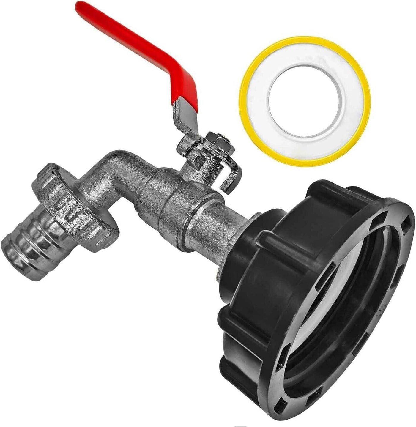 IBC Adapter Kappe S60x6 mit 1/2 Zoll Auslaufhahn + Schlauchtülle AußenØ 13mm