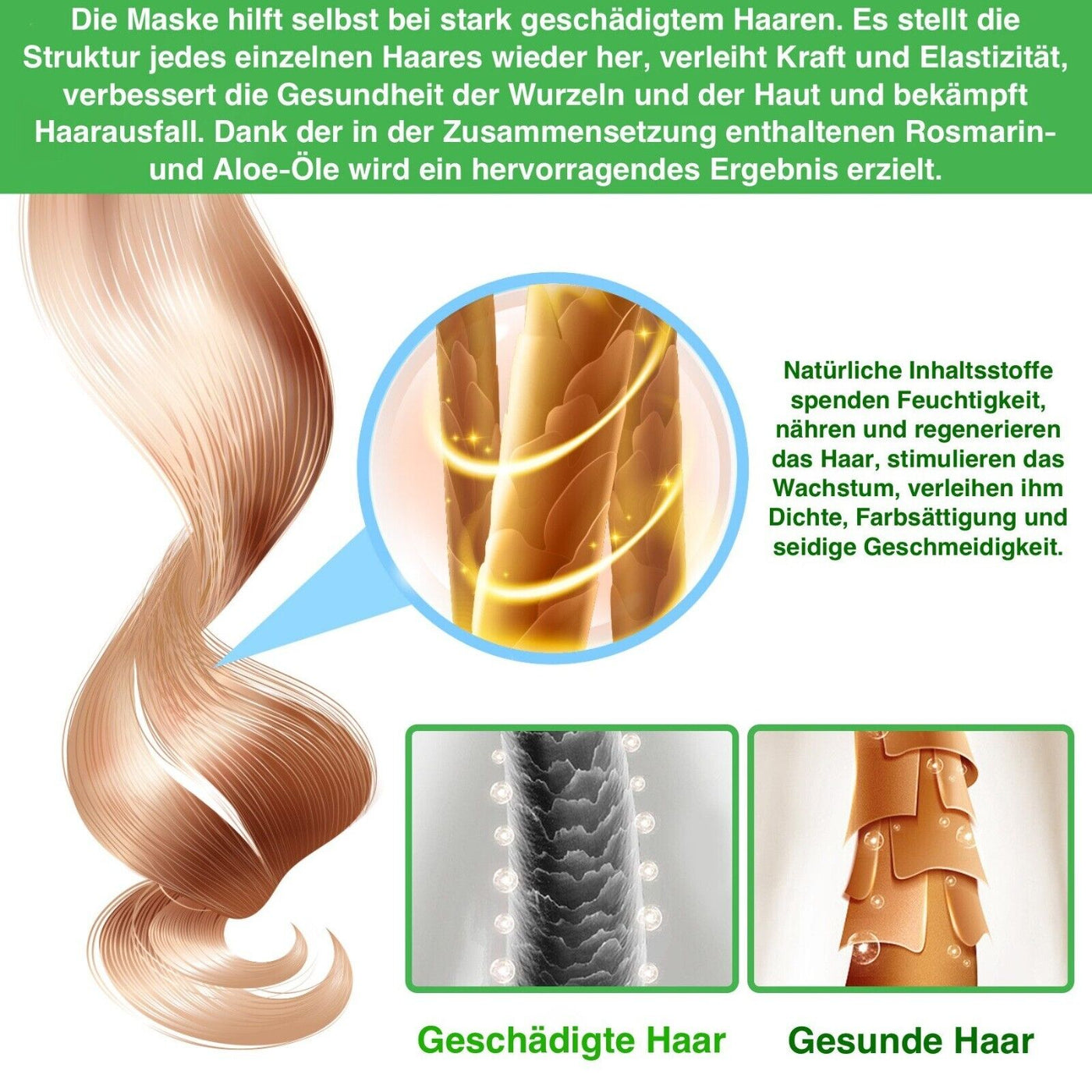 Aliver -Haarmaske mit Rosmarin und Biotin, fördert Haarwachstum und Kopfhautge