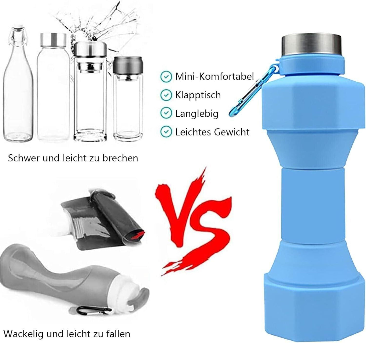 Jullfall Trinkflasche-Faltbare Trinkflasche 650ML Hantel Wasserflasche