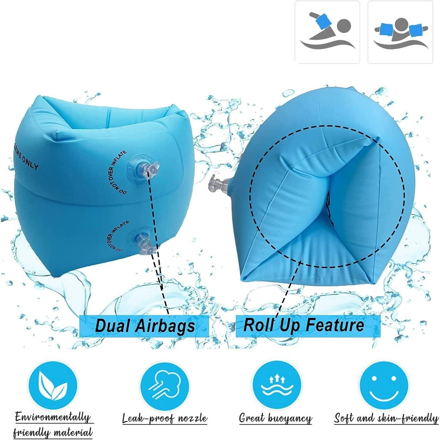 Aufblasbare Schwimmarmflügel, Float Aufrollbare Ärmel Schwimmarmbänder