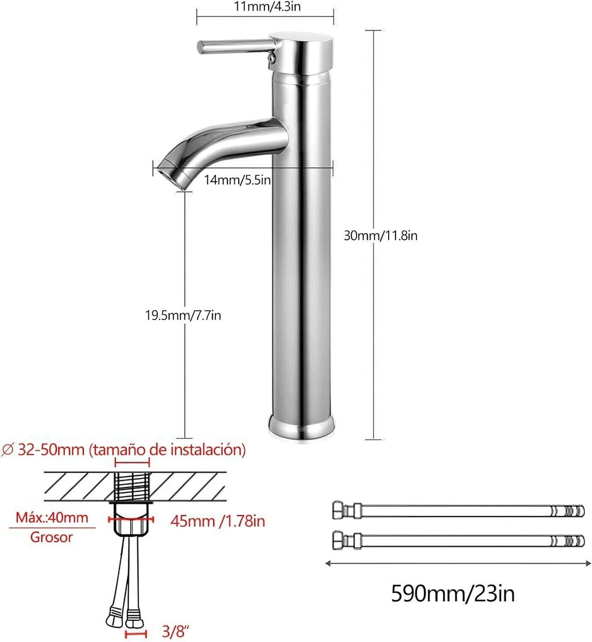 GAVAER Wasserhahn Badezimmer Wasserhahn Waschbecken Waschtischarmatur silber