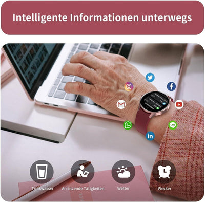 BingoFit Smartwatch Damen mit Telefonfunktion,1,43'' AMOLED Touchscreen Fitnessu