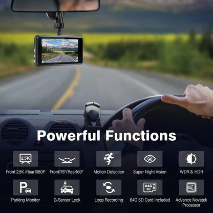Miden S7 -  2,5K Dashcam vorne und hinten, 64G SD-Karte, 1600P+1080P FHD
