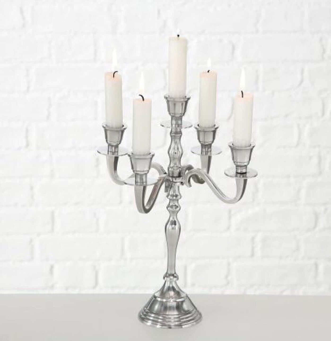 Klassischer Kandelaber Kerzenständer 5-armig, Höhe 30 cm, Durchmesser 22 cm, sil