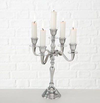 Klassischer Kandelaber Kerzenständer 5-armig, Höhe 30 cm, Durchmesser 22 cm, sil