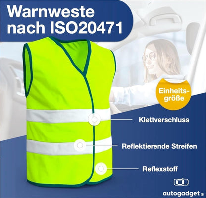 2X Warnwesten Auto gelb ISO20471 Sicherheitsweste - Pannenweste Unfallweste Pkw
