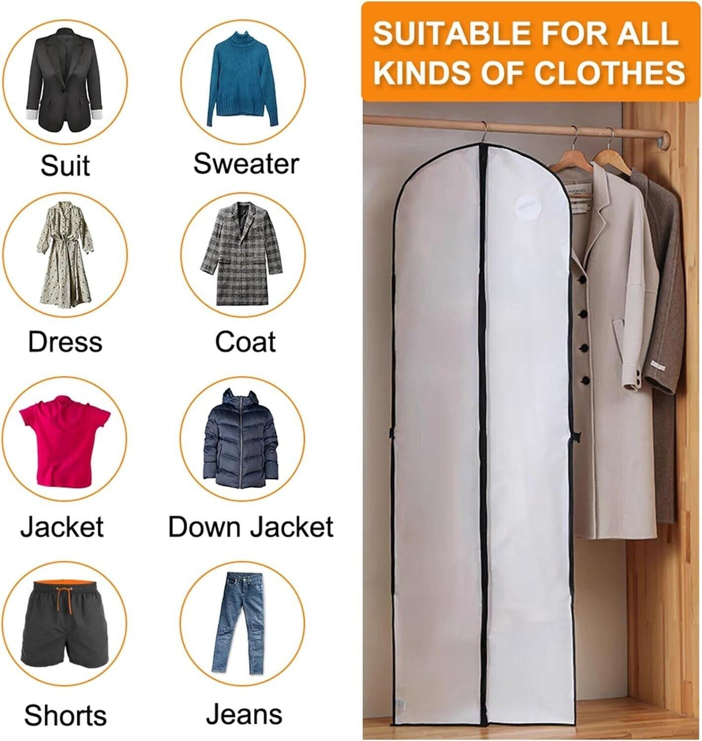 Kleidersack Lang 180x60cm Faltbare Kleidersäcke Anzug Premium Kleidersack Kleide