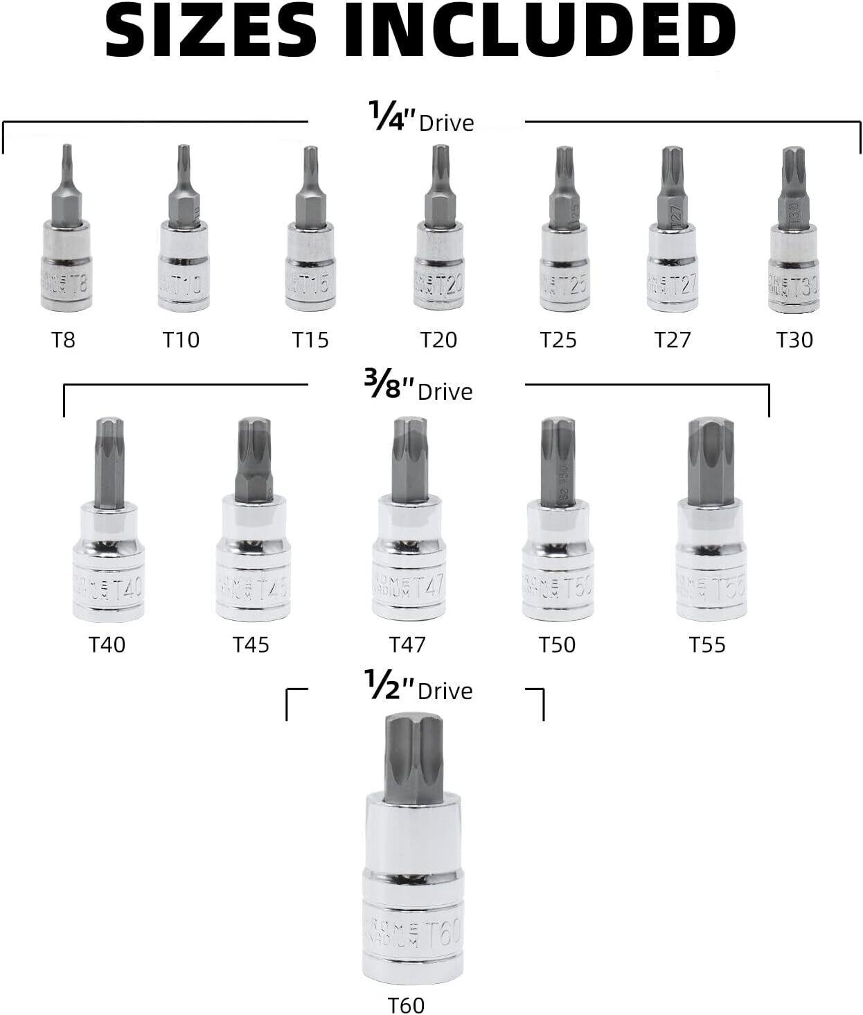 CCLIFE 13 tlg. Torx Bit Stecknuss Satz T8 T60 Bitsatz für Drehmomentschlüssel un