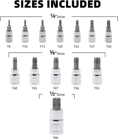 CCLIFE 13 tlg. Torx Bit Stecknuss Satz T8 T60 Bitsatz für Drehmomentschlüssel un