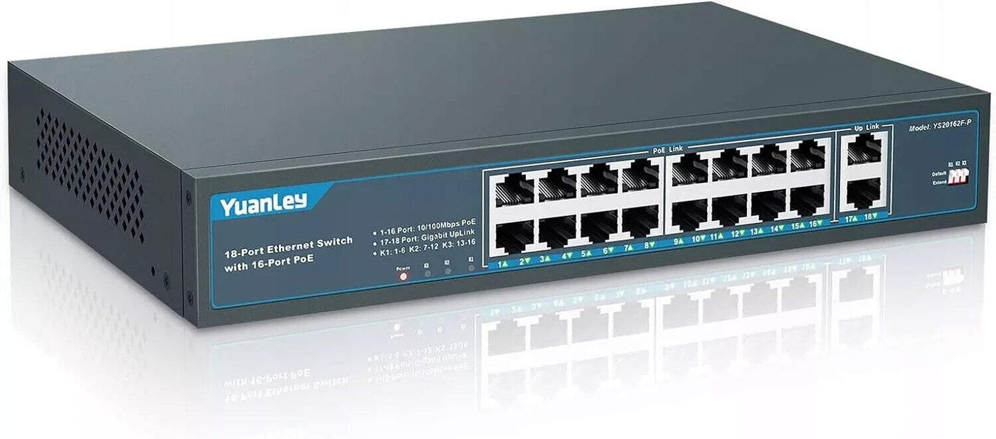YuanLey YS20162G-P 16-Port-PoE-Switch, 10/100 Mbit/s, 250 W