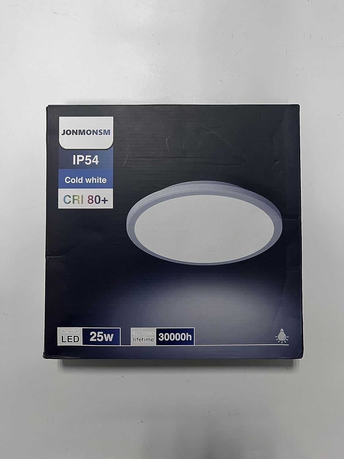 JONMONSM Led Deckenleuchte Flach 25W IP54 Wasserfest, Ø30cm 2000LM 6500k Rund