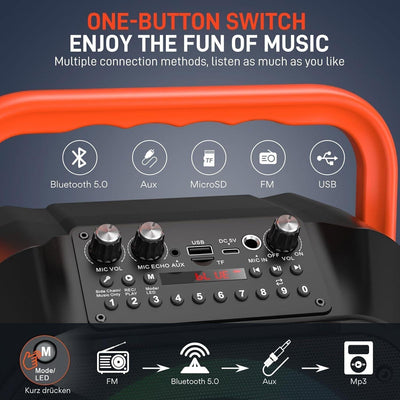 SUDOTACK Tragbare Karaoke Maschine 2 kabellose Mikrofone, Bluetooth Lautsprecher