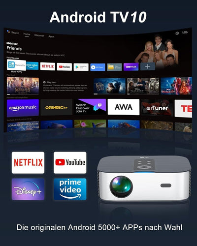 Artlii Play4 Beamer 400 ANSI Android TV Natives 1080P Netflix 4K-Beamer WiFi