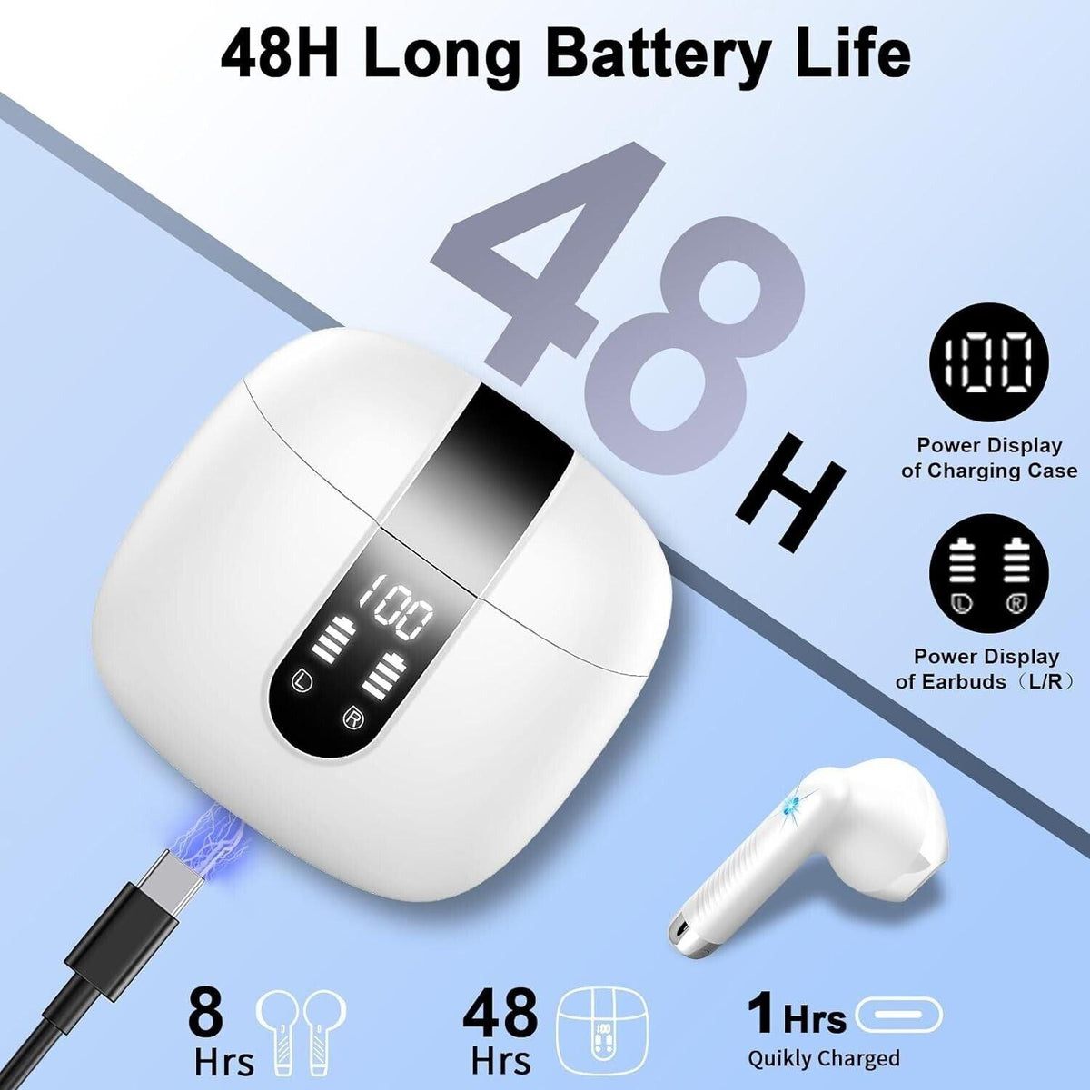 Bluetooth-Kopfhörer, kabellose Bluetooth 5.3 In-Ear-Kopfhörer mit HiFi-Stereo-Ba