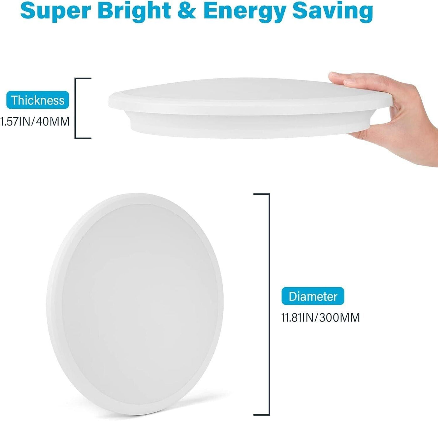 JONMONSM Led Deckenleuchte Flach 25W IP54 Wasserfest, Ø30cm 2000LM 6500k Rund